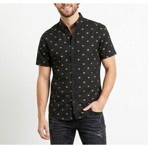 Drill Clothing Button Up Shirt Metallic Gold Crown Black Men's Large King Casual